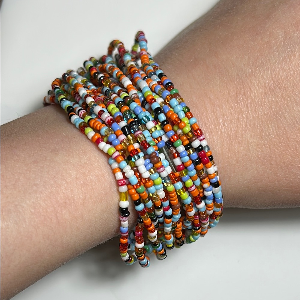 Woven Beaded Bracelet in Orange / Blue